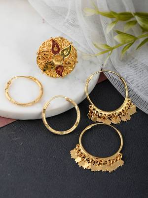 Combo of 3 gold plated meenakari angoothi and hoop earrings 1
