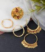 Combo of 3 gold plated meenakari angoothi and hoop earrings