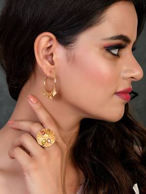 Combo of 3 gold plated meenakari angoothi and hoop earrings 2