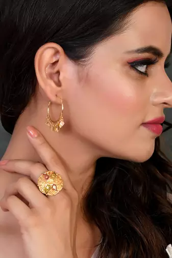 Combo of 3 gold plated meenakari angoothi and hoop earrings