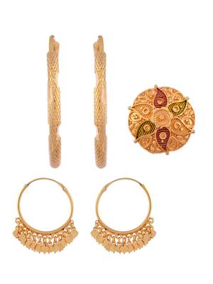 Combo of 3 gold plated meenakari angoothi and hoop earrings 3