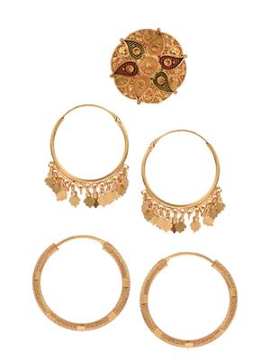 Combo of 3 gold plated meenakari angoothi and hoop earrings 4