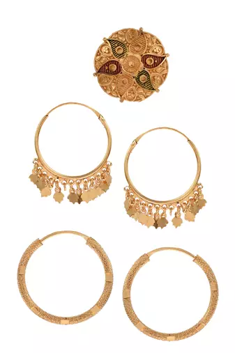 Combo of 3 gold plated meenakari angoothi and hoop earrings