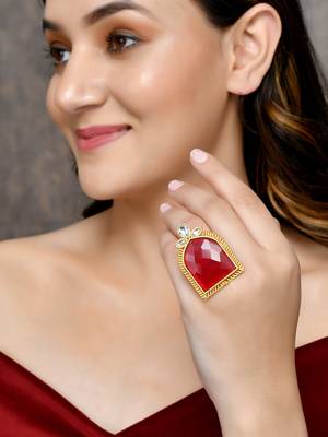Gold p;ated kundan stone ring 2
