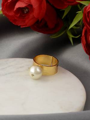 Gold plated handcrafted pearl bead finger ring 1