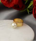 Gold plated handcrafted pearl bead finger ring
