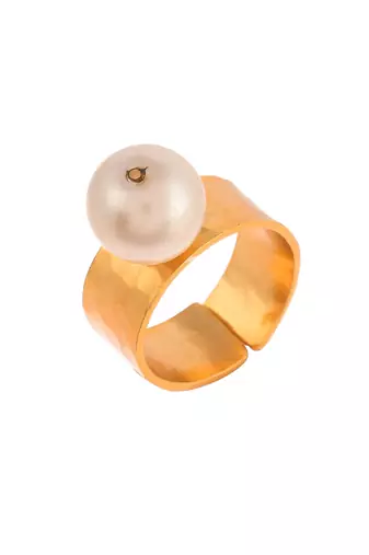 Gold plated handcrafted pearl bead finger ring