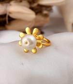 Gold plated handcrafted floral pearl bead finger ring