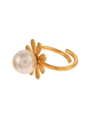 Gold plated handcrafted floral pearl bead finger ring 3