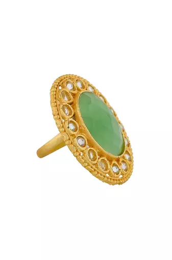 Adjustable golden kundan ring