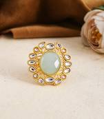 Floral kundan green stone ring