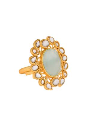 Floral kundan green stone ring 3