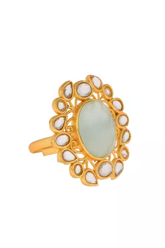 Floral kundan green stone ring