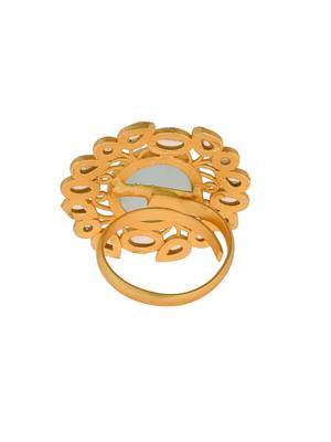 Floral kundan green stone ring 4
