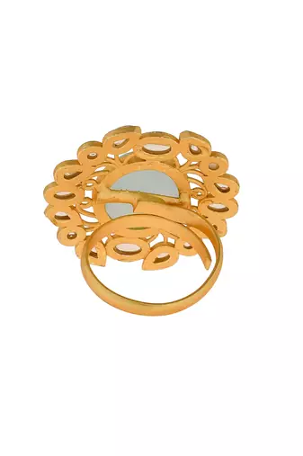 Floral kundan green stone ring