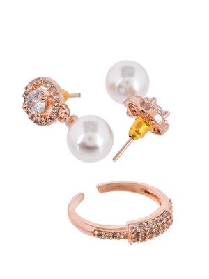 Rose gold american diamond finger ring with earrings 3
