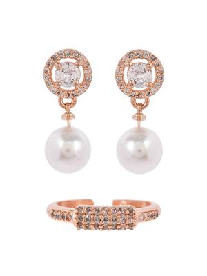 Rose gold american diamond finger ring with earrings 4