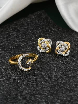 Set of american diamond finger ring with earrings 1