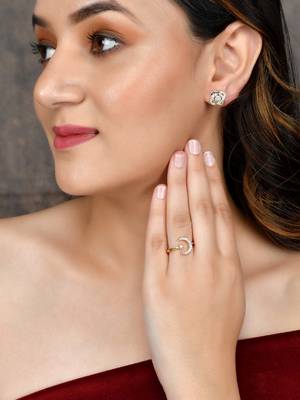 Set of american diamond finger ring with earrings 2