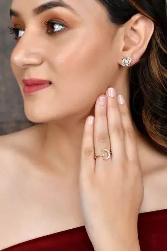 Set of american diamond finger ring with earrings