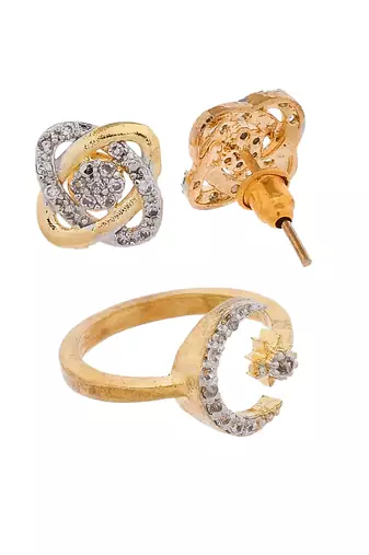 Set of american diamond finger ring with earrings