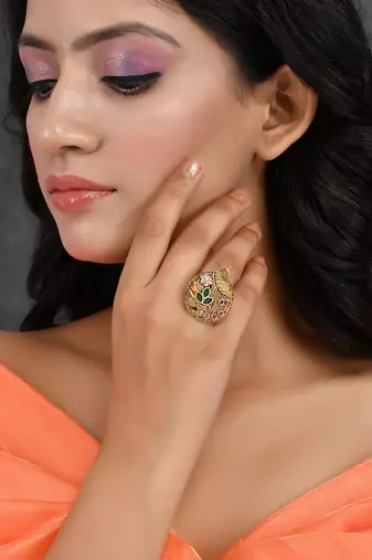 South indian gold plated adjustable finger ring