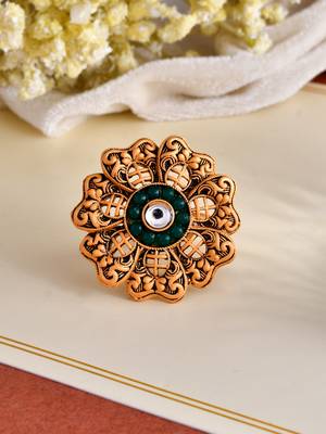 Floral green stone south indian adjustable finger rings 1