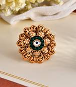 Floral green stone south indian adjustable finger rings