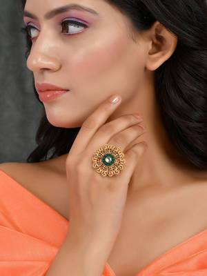 Floral green stone south indian adjustable finger rings 2
