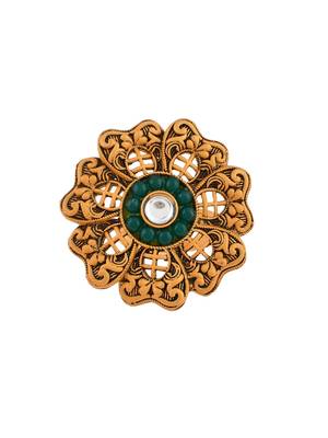 Floral green stone south indian adjustable finger rings 3