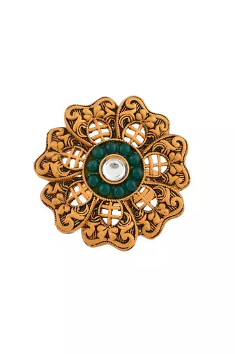 Floral green stone south indian adjustable finger rings