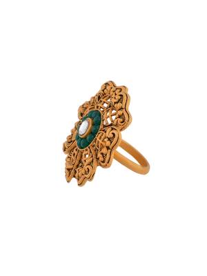 Floral green stone south indian adjustable finger rings 4