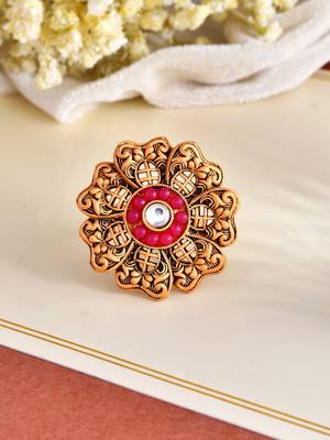 Red stone south indian flower ring 1
