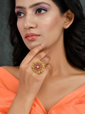 Red stone south indian flower ring 2