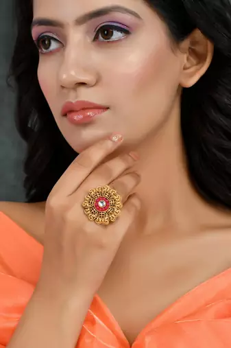 Red stone south indian flower ring