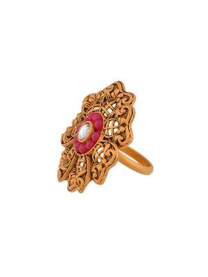 Red stone south indian flower ring 3