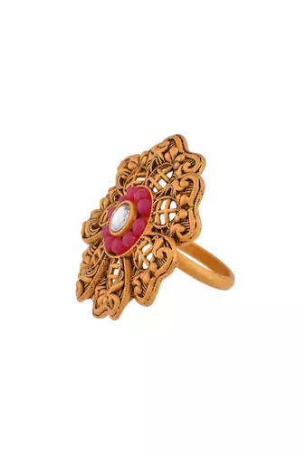 Red stone south indian flower ring