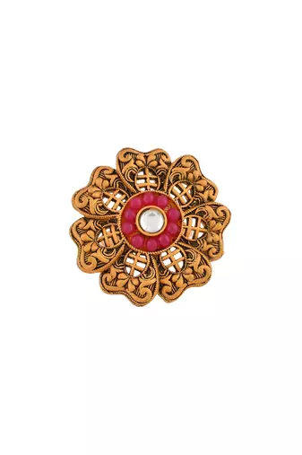 Red stone south indian flower ring