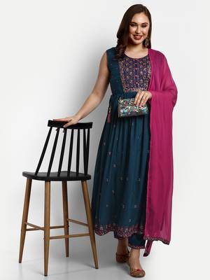 Navy Blue Pure Rayon Designer Nyra Suits Sets 1
