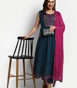 Navy Blue Pure Rayon Designer Nyra Suits Sets