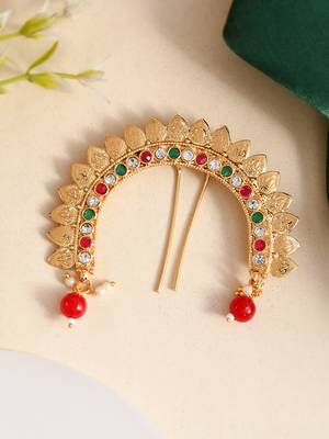 Gold plated multi ethnic wedding hair bun pin 1