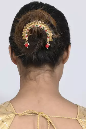 Gold plated multi ethnic wedding hair bun pin