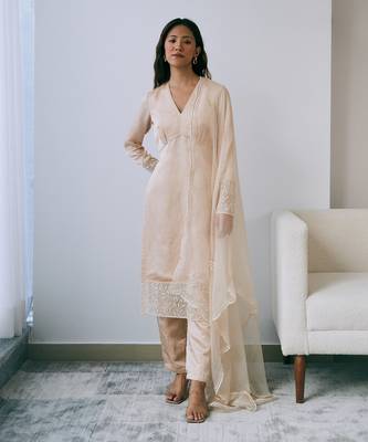 Pearled sand kurta set 1
