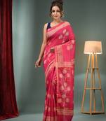 Pink Blended Silk Handwoven Saree With Flower Designs