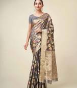 Grey Organza Faux Kanjeevaram Woven Saree With Unstitched Blouse Piece