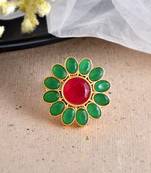 Green stone floral adjustable ring