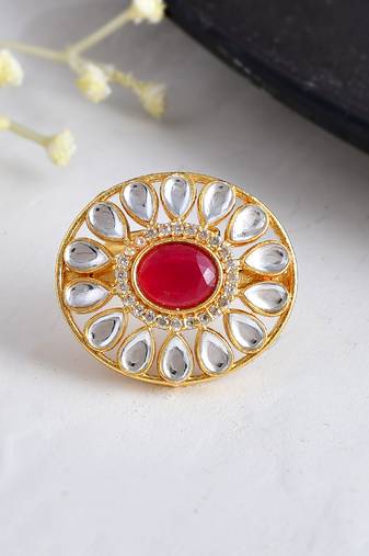 Kundan floral adjustable finger ring