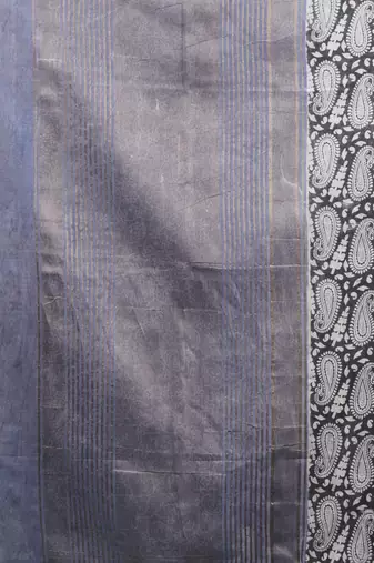 Charcoal Blended Silk Handwoven Ajrakh Print Saree