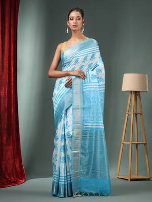 Sky Blue Blended Silk Handwoven Saree With Zari Border 1