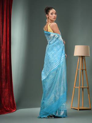 Sky Blue Blended Silk Handwoven Saree With Zari Border 4